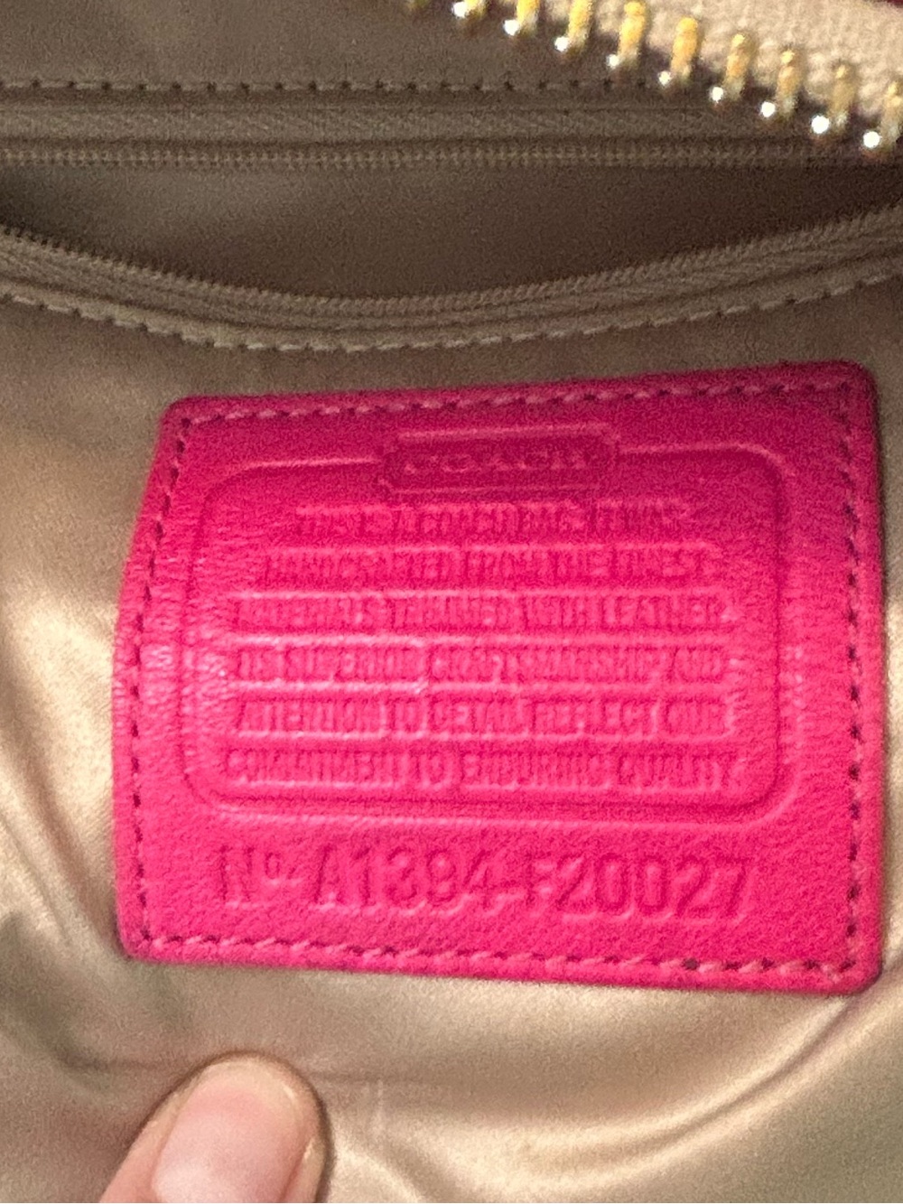 Coach Ashley dotted Op Art sateen satchel in khaki and hot pink with wallet - Picture 6 of 17